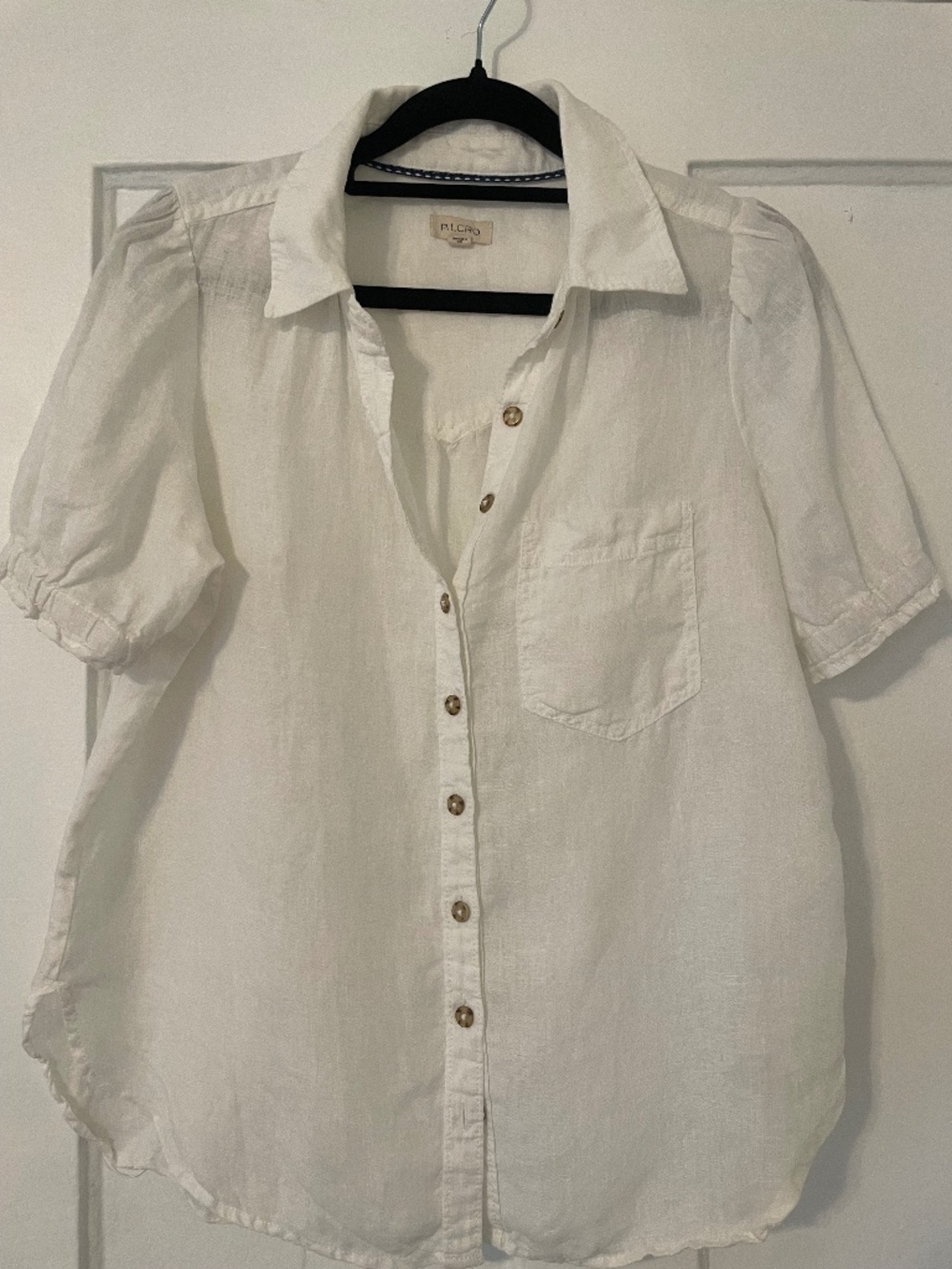 Anthropologie Pilcro Aly 100% Linen Puff-Sleeve Blouse White XXS